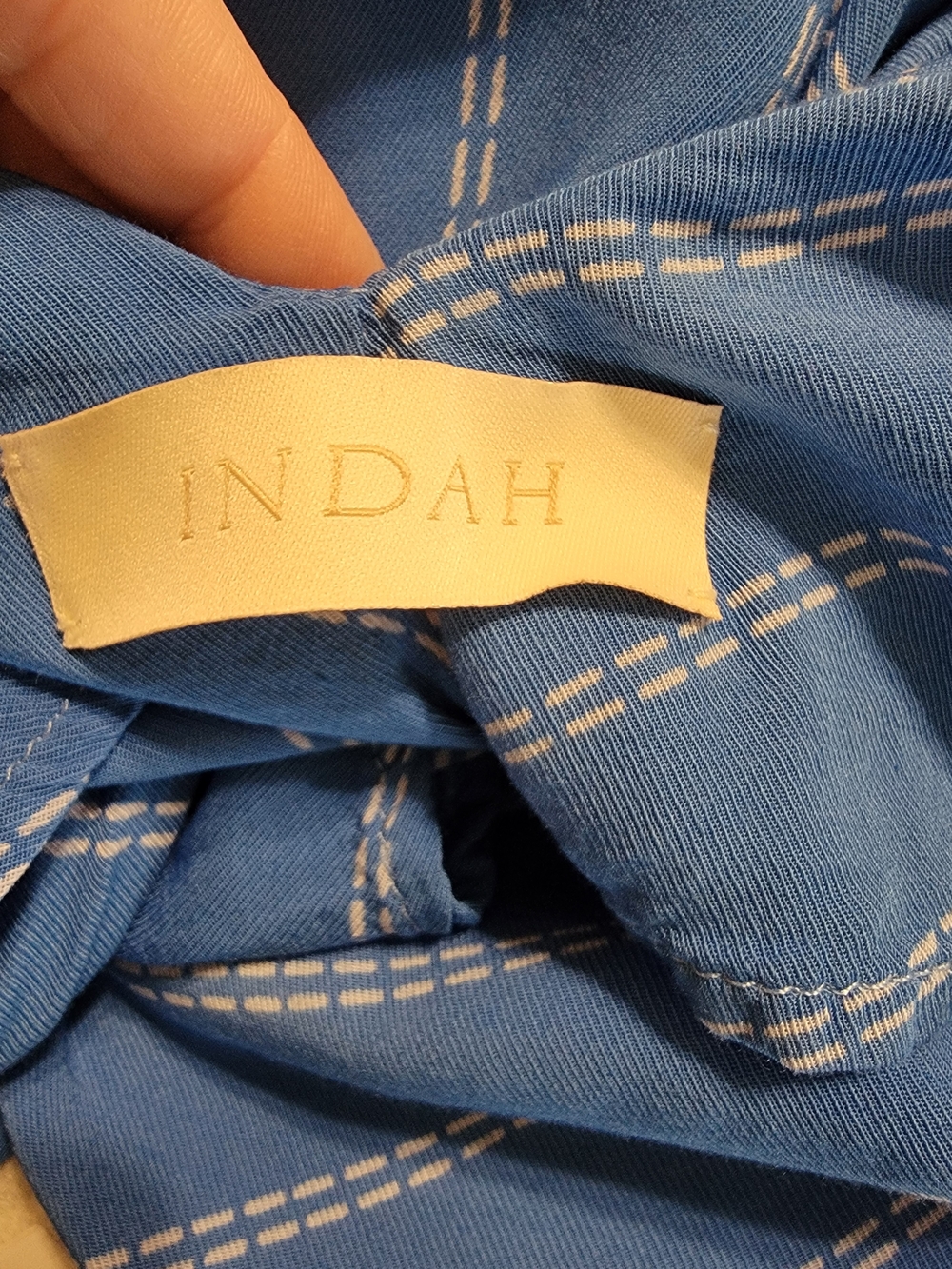 INDAH Blue White Striped 100% Bamboo V-Neck Maxi Dress Pockets XS - Picture 12 of 14